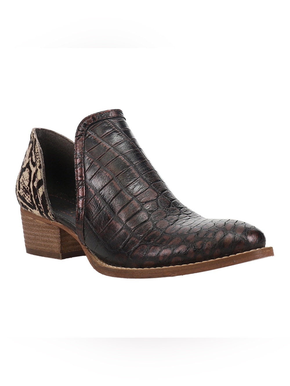 Diba True Shy Town Croc Round Toe Pull On Ankle Boot 7.5 Crocodile Print Cow Fur
